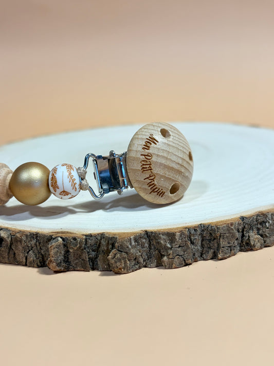 Teddy Bear Gold Pacifier Clip