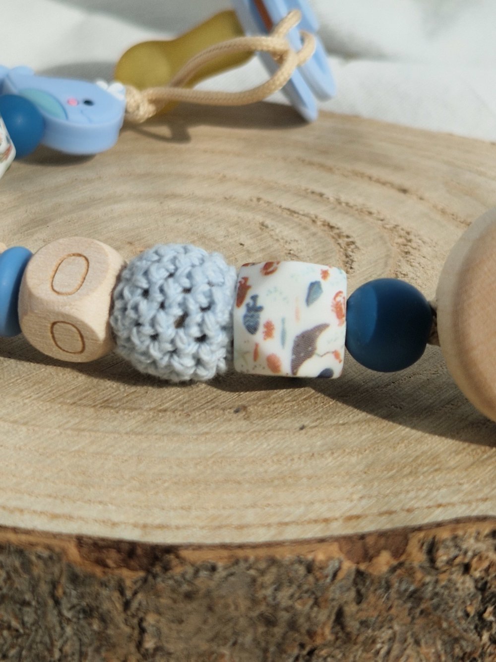 Attache Tétine Tïto- Perle silicone bleu- Cadeau Bébé