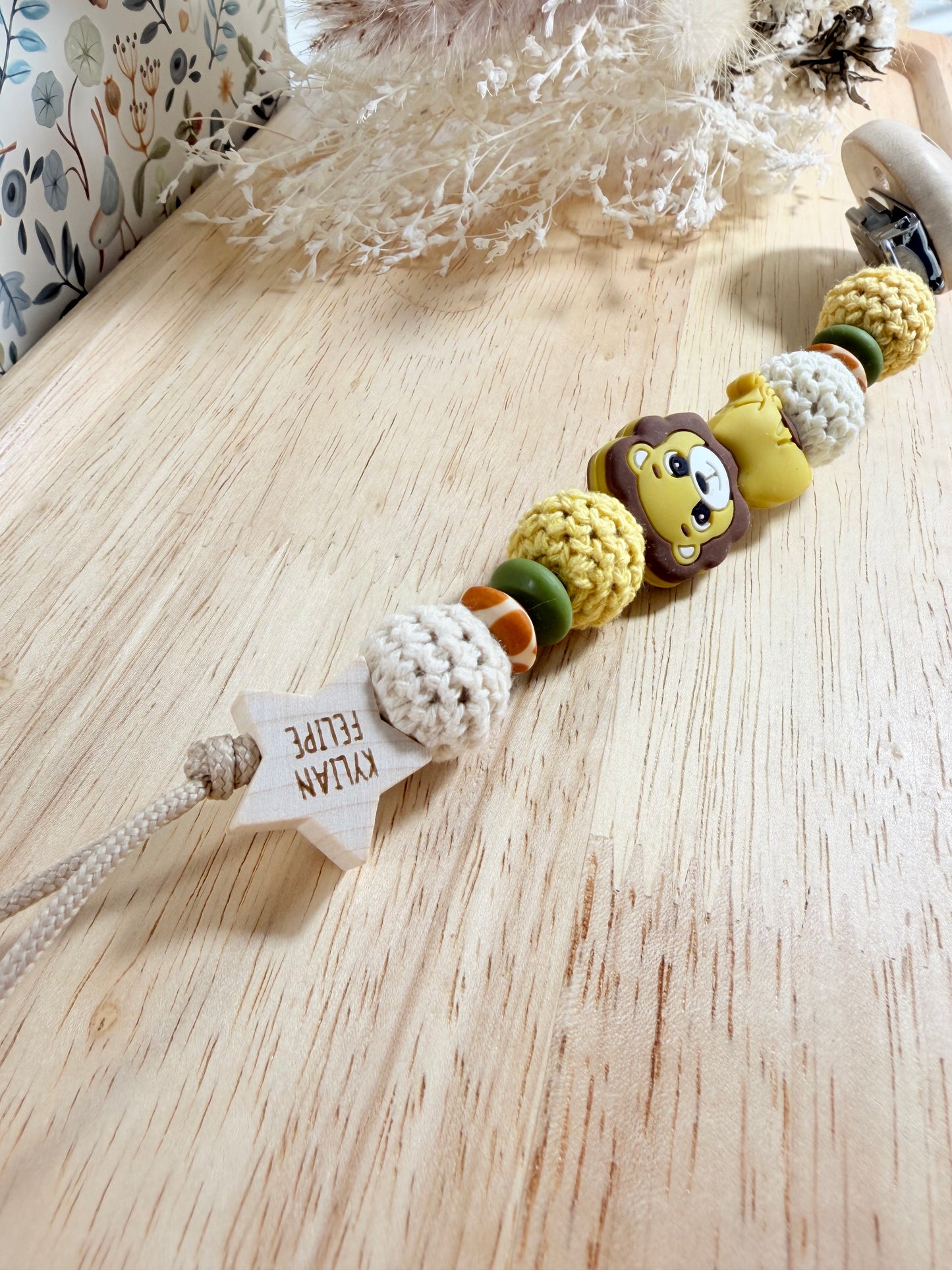 Attache Tétine Savannah- Perles silicone vert- cadeau bébé