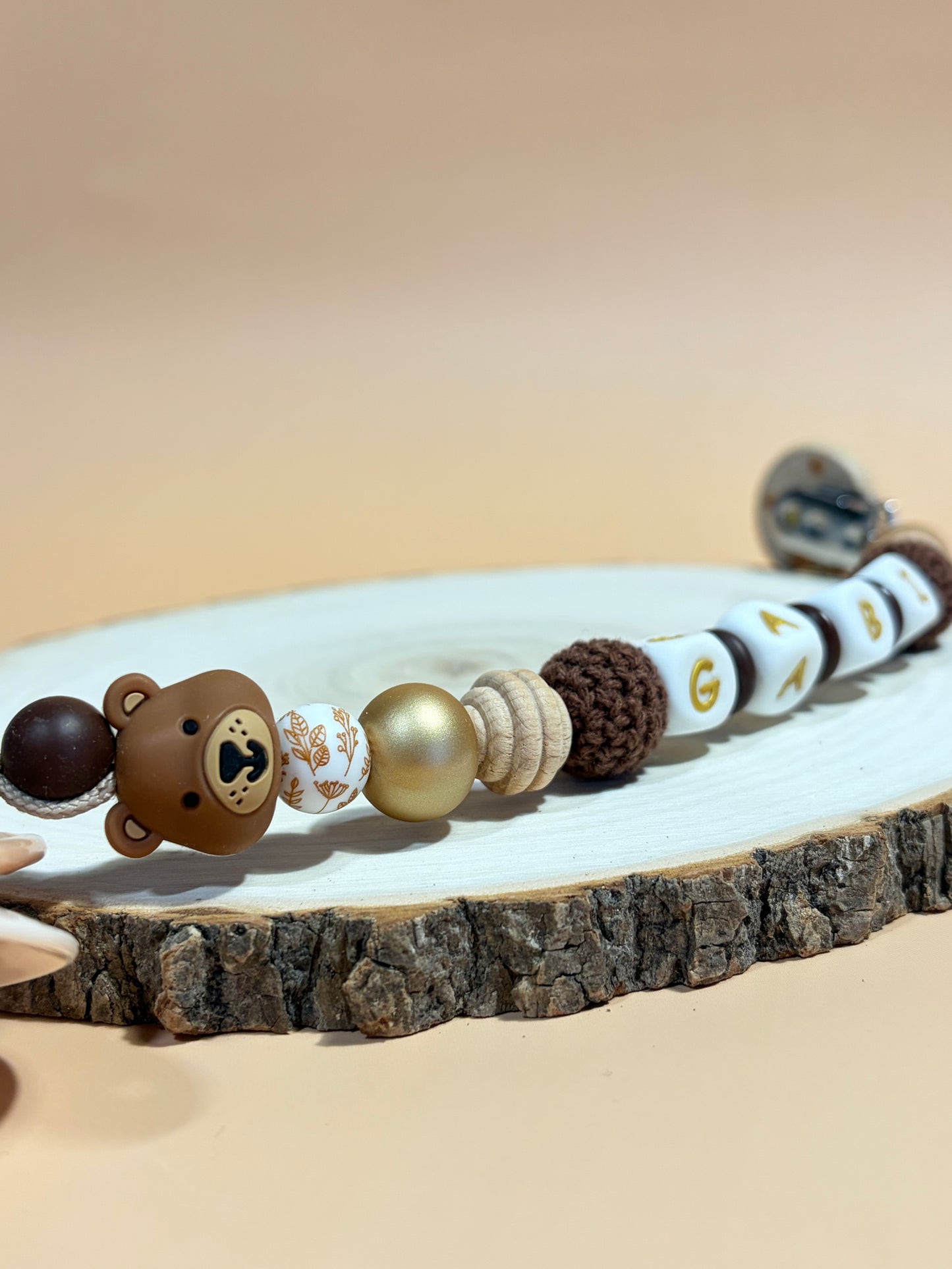 Teddy Bear Gold Pacifier Clip