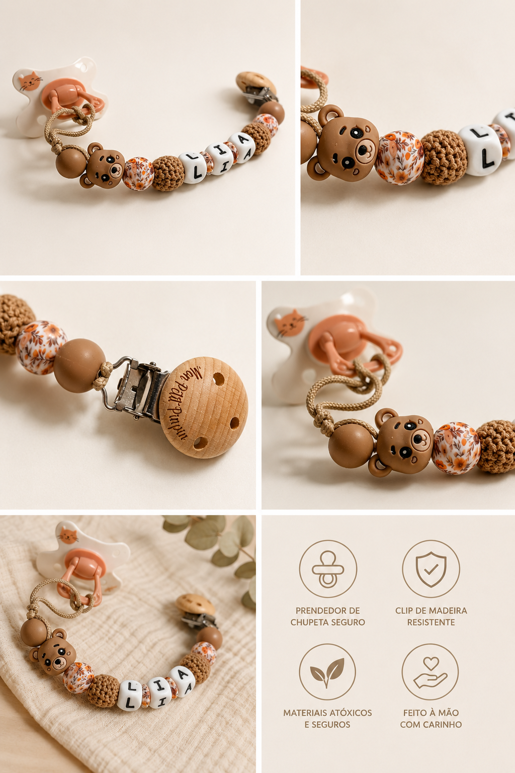 Attache Tétine Lia - perles en silicone floral - cadeau bébé