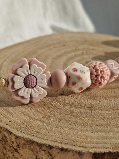 Attache Tétine Personnalisée Sofia - Perles silicone rose- Cadeau bébé