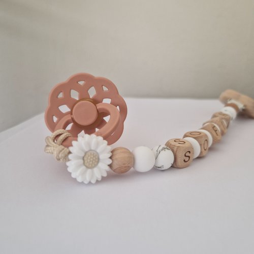 Attache Tétine Lisa - Perles en Silicone - Cadeau Bébé