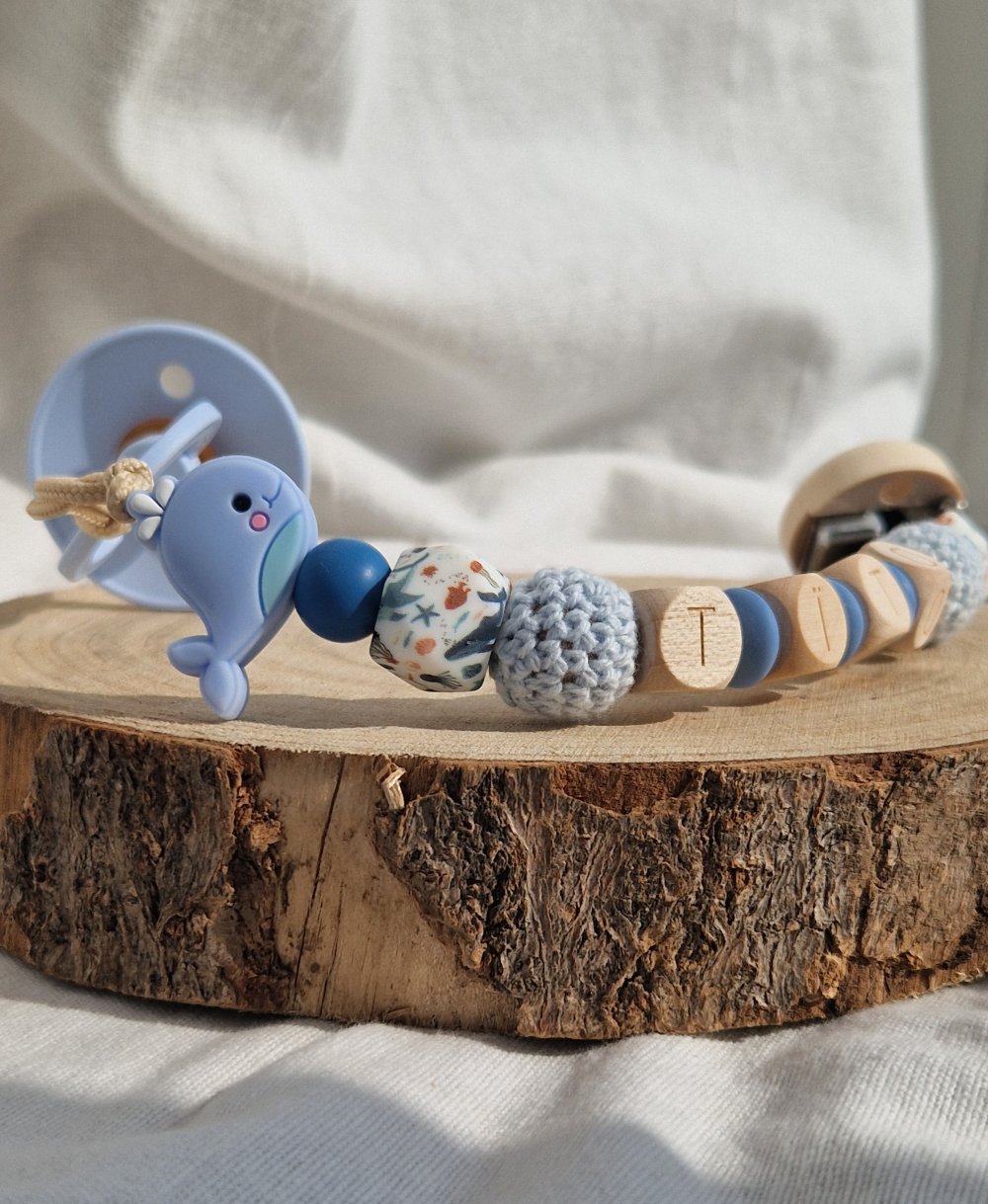 Attache Tétine Tïto- Perle silicone bleu- Cadeau Bébé