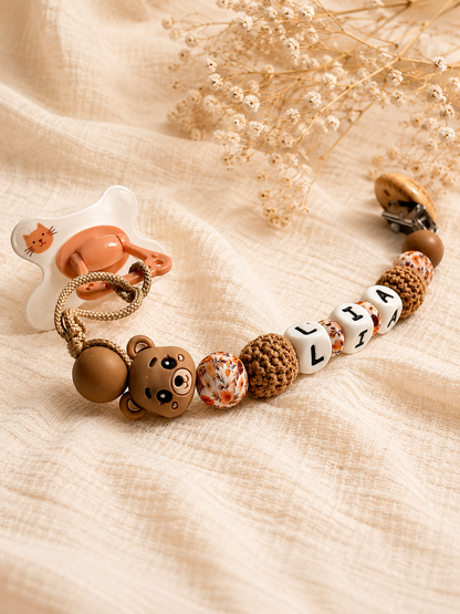 Attache Tétine Lia - perles en silicone floral - cadeau bébé