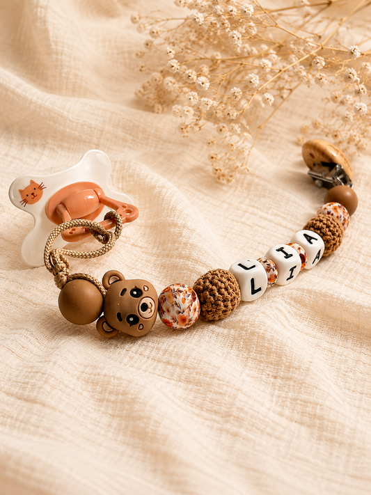 Attache Tétine Lia - perles en silicone floral - cadeau bébé