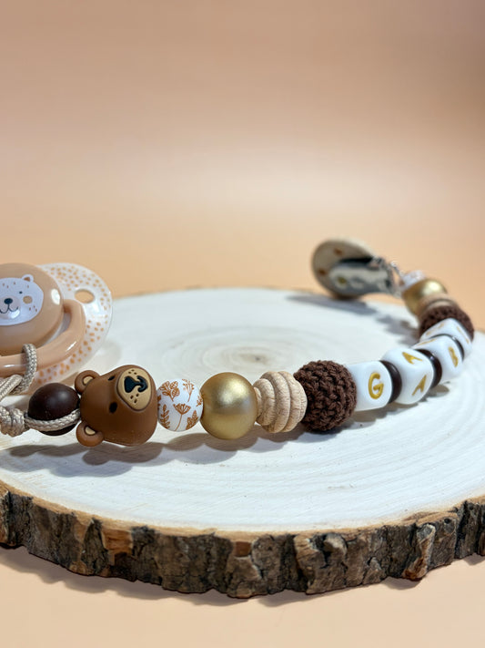 Teddy Bear Gold Pacifier Clip