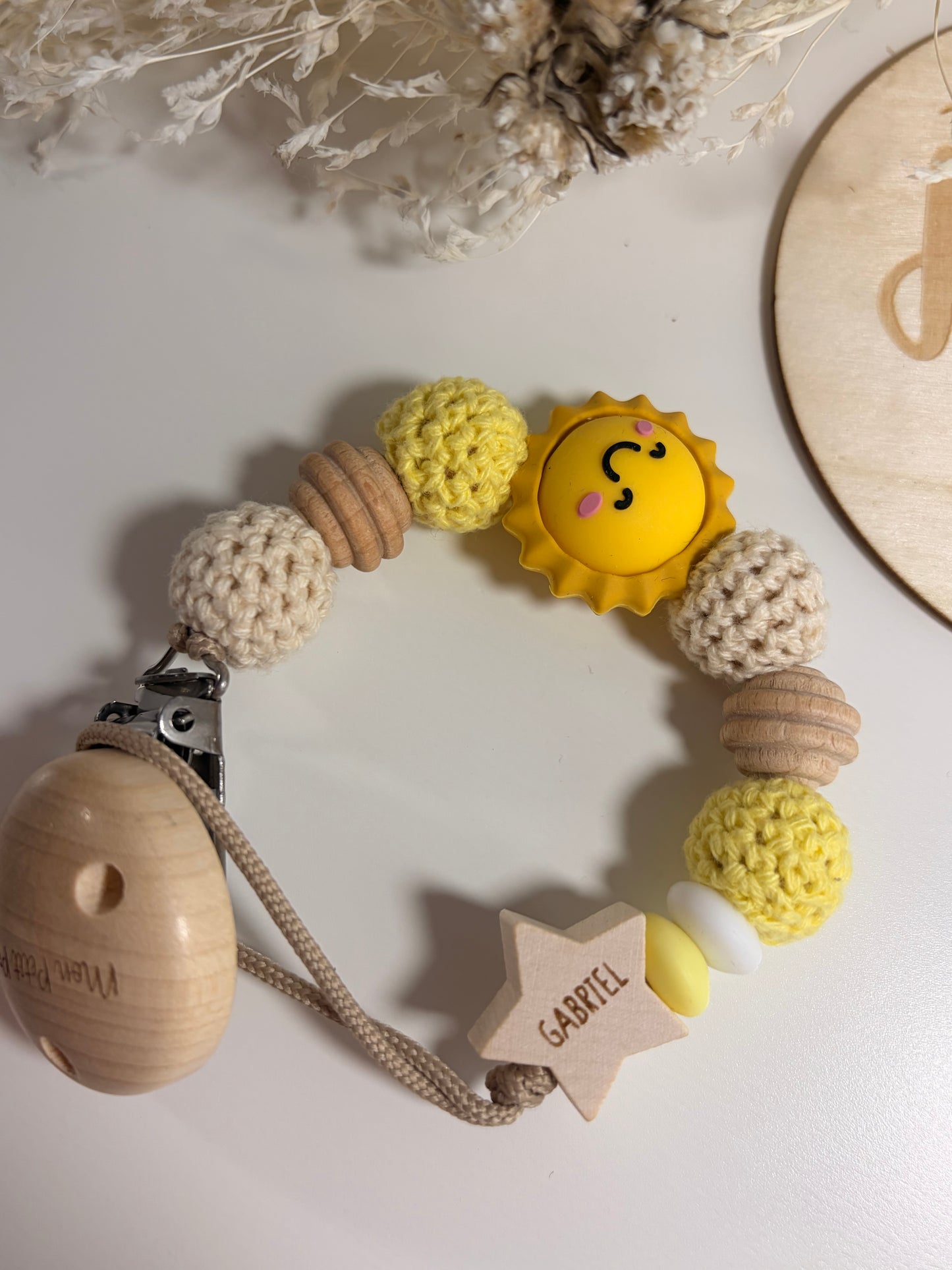 Attache tétine Sunshine - Perles en silicone - Cadeau Bébé