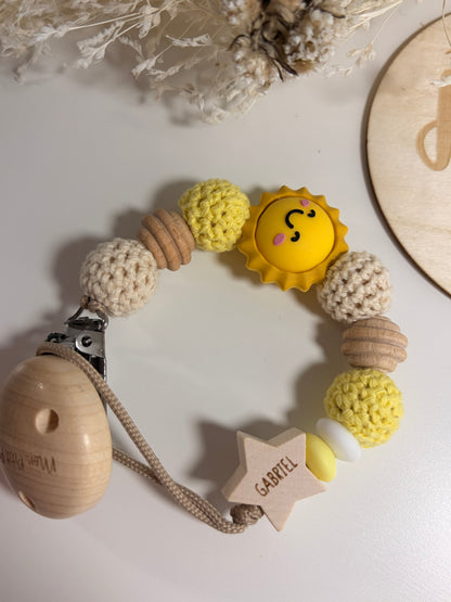 Attache tétine Sunshine - Perles en silicone - Cadeau Bébé