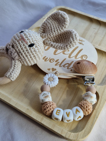 Attache Tétine Eva - Perles en Silicone - Cadeau Bébé