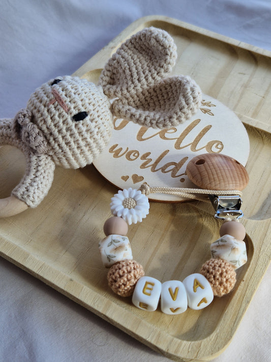 Attache Tétine Eva - Perles en Silicone - Cadeau Bébé