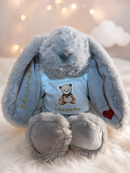 Doudou Pinpin Edu - lapin en peluche gris - cadeau bébé