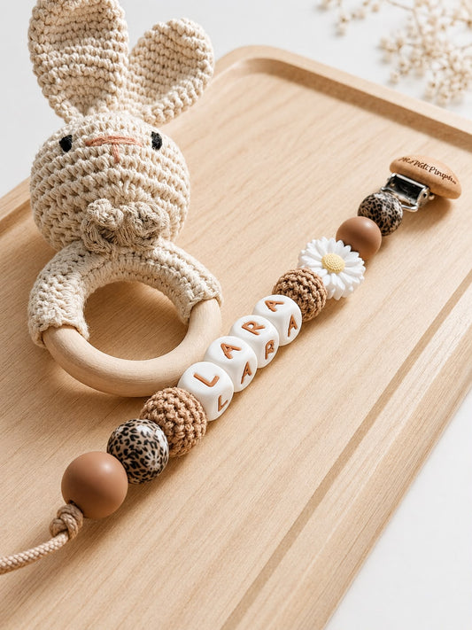 Attache Tetine Lara - perles en silicone - cadeau bébé