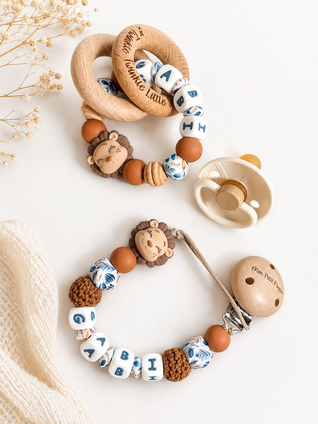 Attache Tétine Lio - perles en silicone  - cadeau bébé