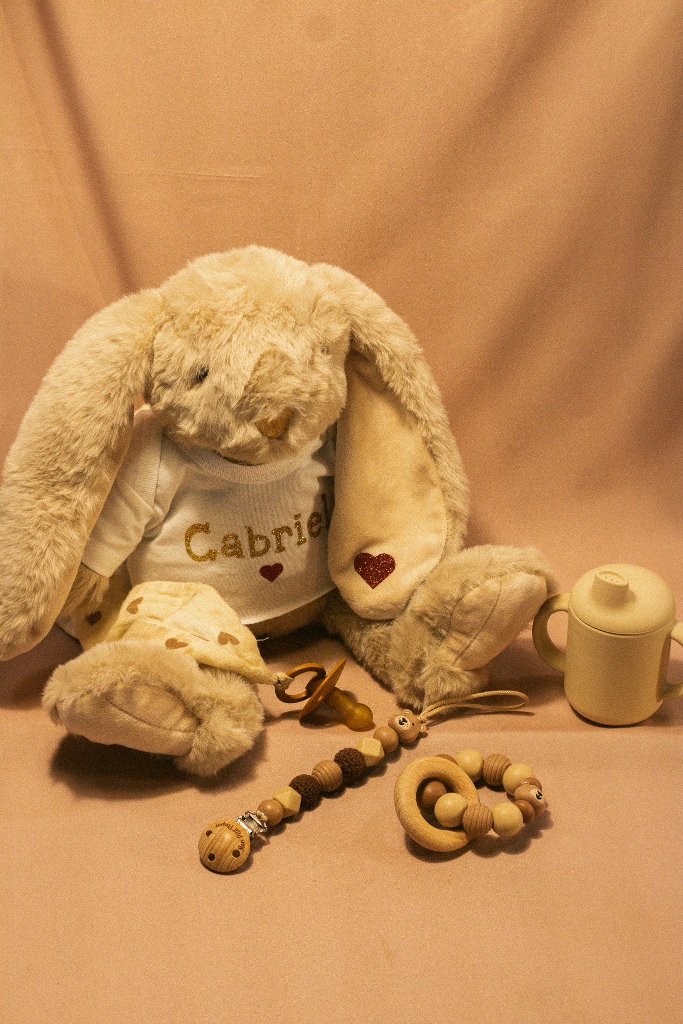 Doudou Pinpin Personnalisée - Peluche Lapin Beige - Cadeau Bébé