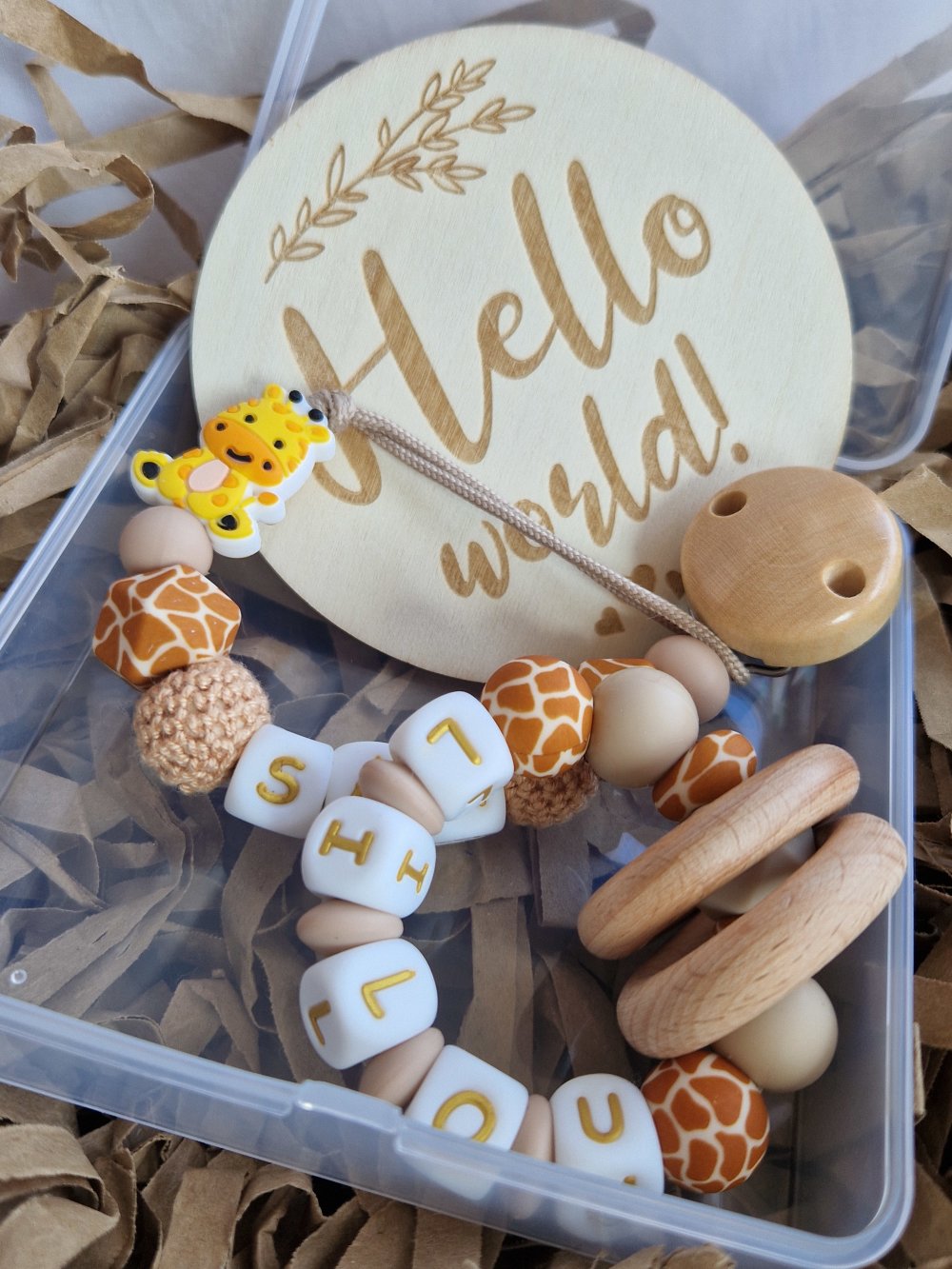 Baby Sam and Lilou Birth Gift Set - Silicone giraffe teether - Baby Gift